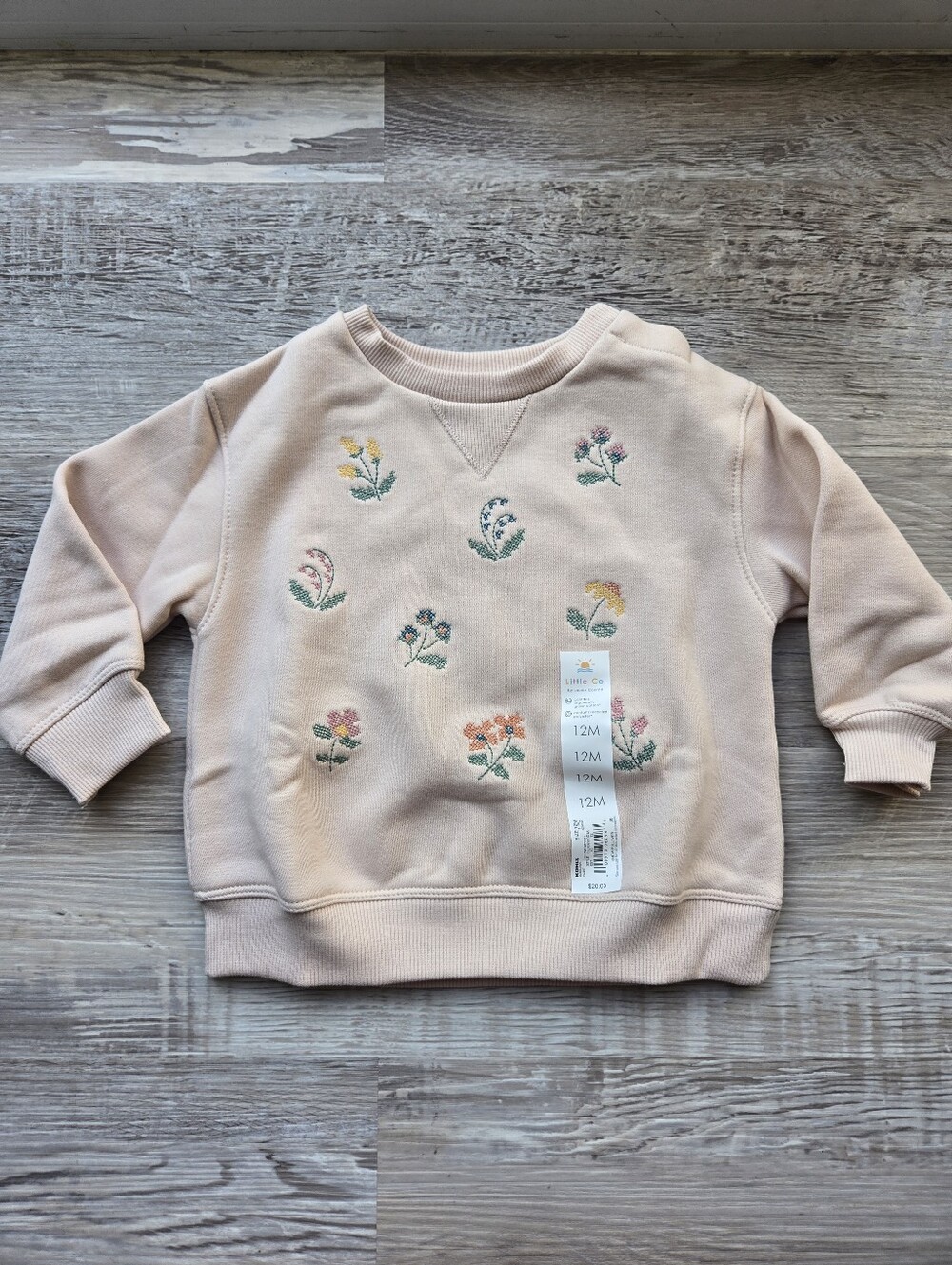 NWT Little Co. By Lauren Conrad Soft Pink Floral Embroidered Baby Sweatshirt